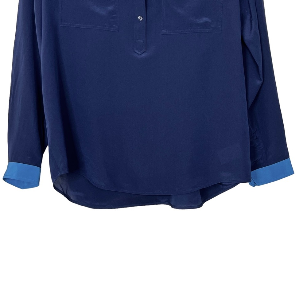 Vince Silk Contrast Split Neck Long Sleeve Popover Blouse - Picture 4 of 9